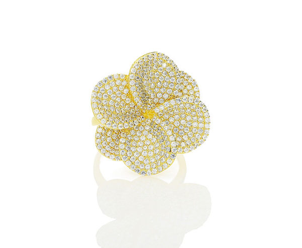 silver flower ring finished in yellow gold