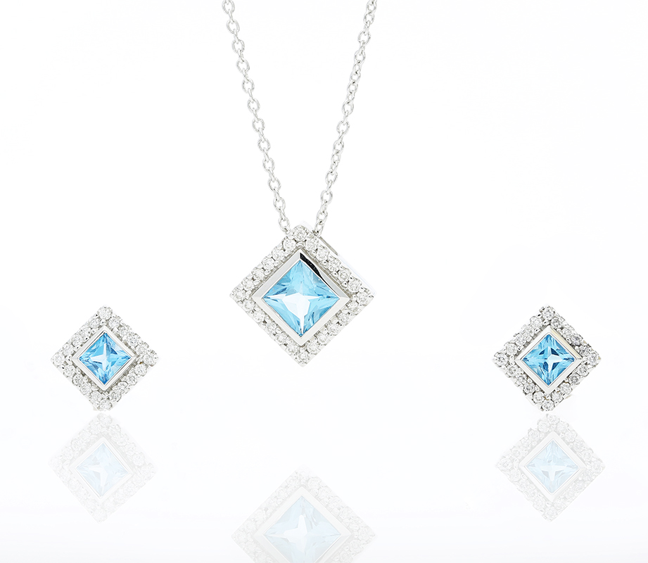December (Blue Topaz) Birthstone Necklace & Drop Earrings Set Created with  Zircondia® Crystals by Philip Jones Jewellery
